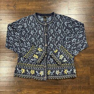 Nomadic Traders Womens Floral Nordic Knit Button Front Cardigan Sweater Medium